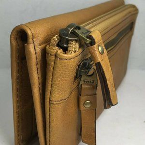 Fossil Tan Leather Multi Pocket Clutch Wallet
